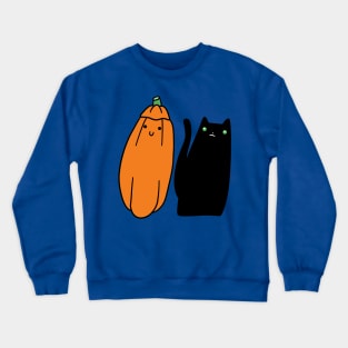 Long Black Cat and Pumpkin Crewneck Sweatshirt